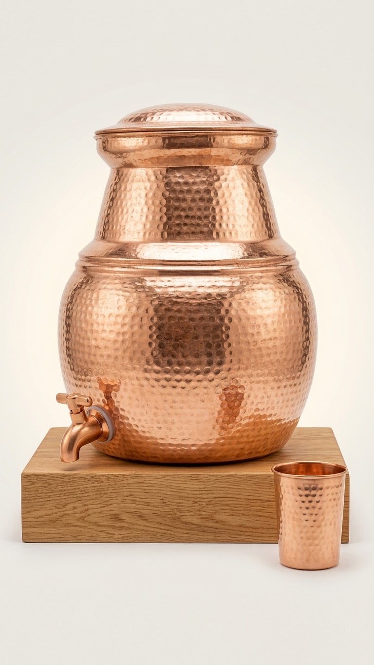 Hand-finished detail of the Tamakala copper water dispenser
